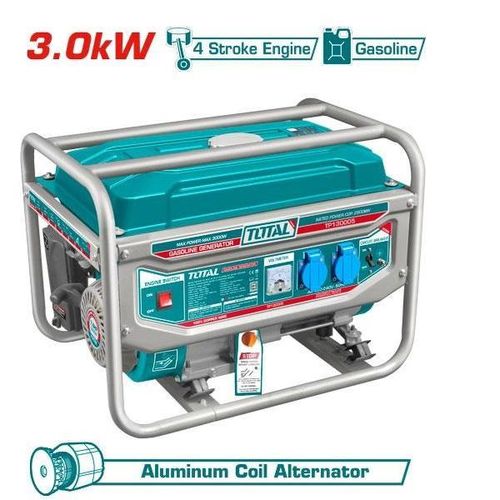 TOTAL 3.0kW Gasoline Generator Recoil & Electric Start 15l tank TP130005-1 Turquoise Blue